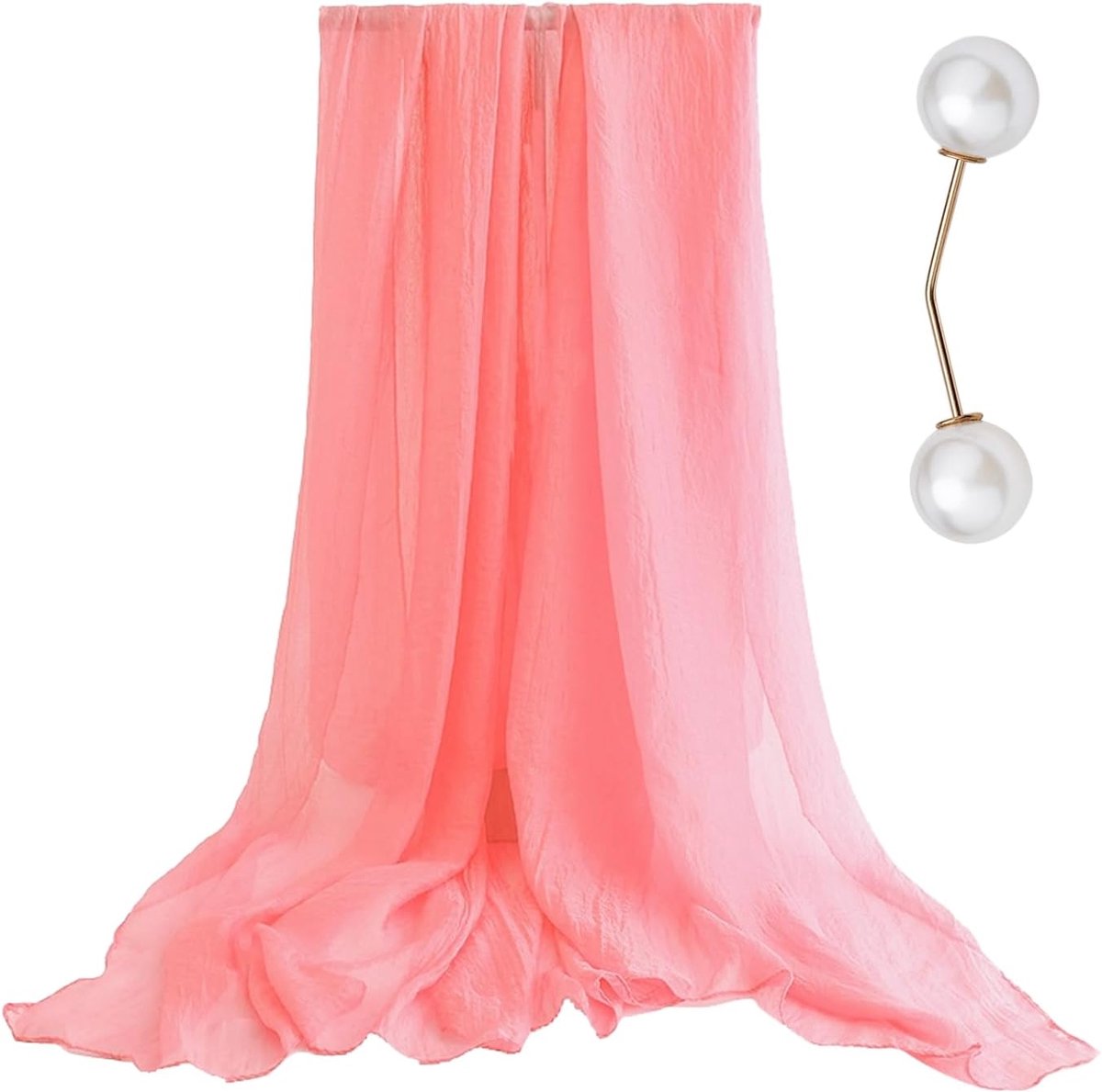 1 A Girls 'Sjaal, 1 Pearl Pin, Vrouwelijke Chiffon Sjaal, Doorschijnende Lichte Sjaalschoolriem, Herfst En Winter Zachte Nekbescherming Sjaal (Roze, 160 Cm * 80 Cm)