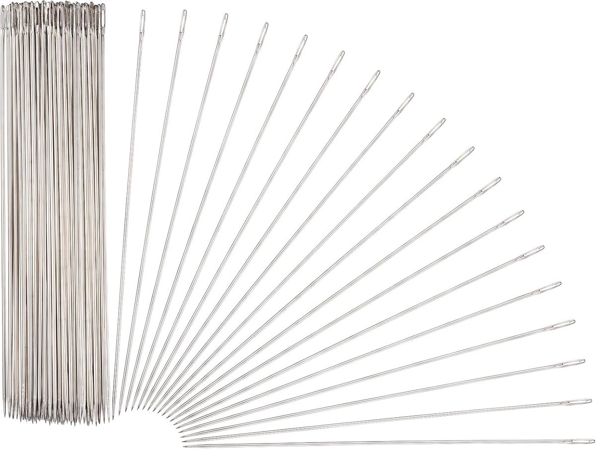 100 stuks naainaalden 1,5 x 17,8 cm roestvrij staal groot oog borduurgaren kralen leer naald bekleding hand naaien priem voor kunst handwerk borduurwerk huishouden reparatie zilver