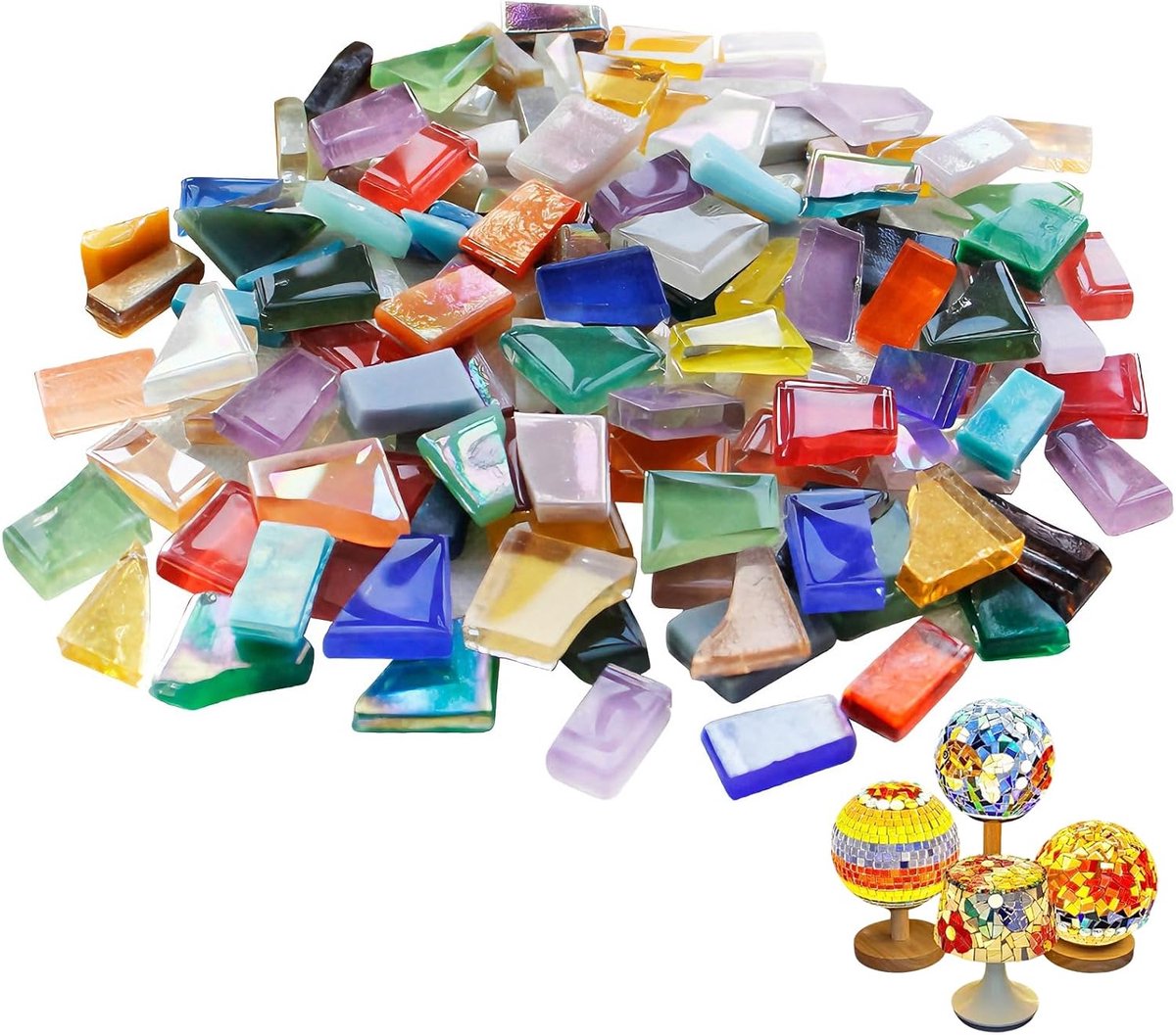 Mozaïektegels, glas, 1000 g, mozaïek, creatieve vrije tijd | Mozaïek, glas, 1000 g, verschillende kleuren, onregelmatige stoffen, knutselen, decoratie, thuis, badkamer, doe-het-zelf