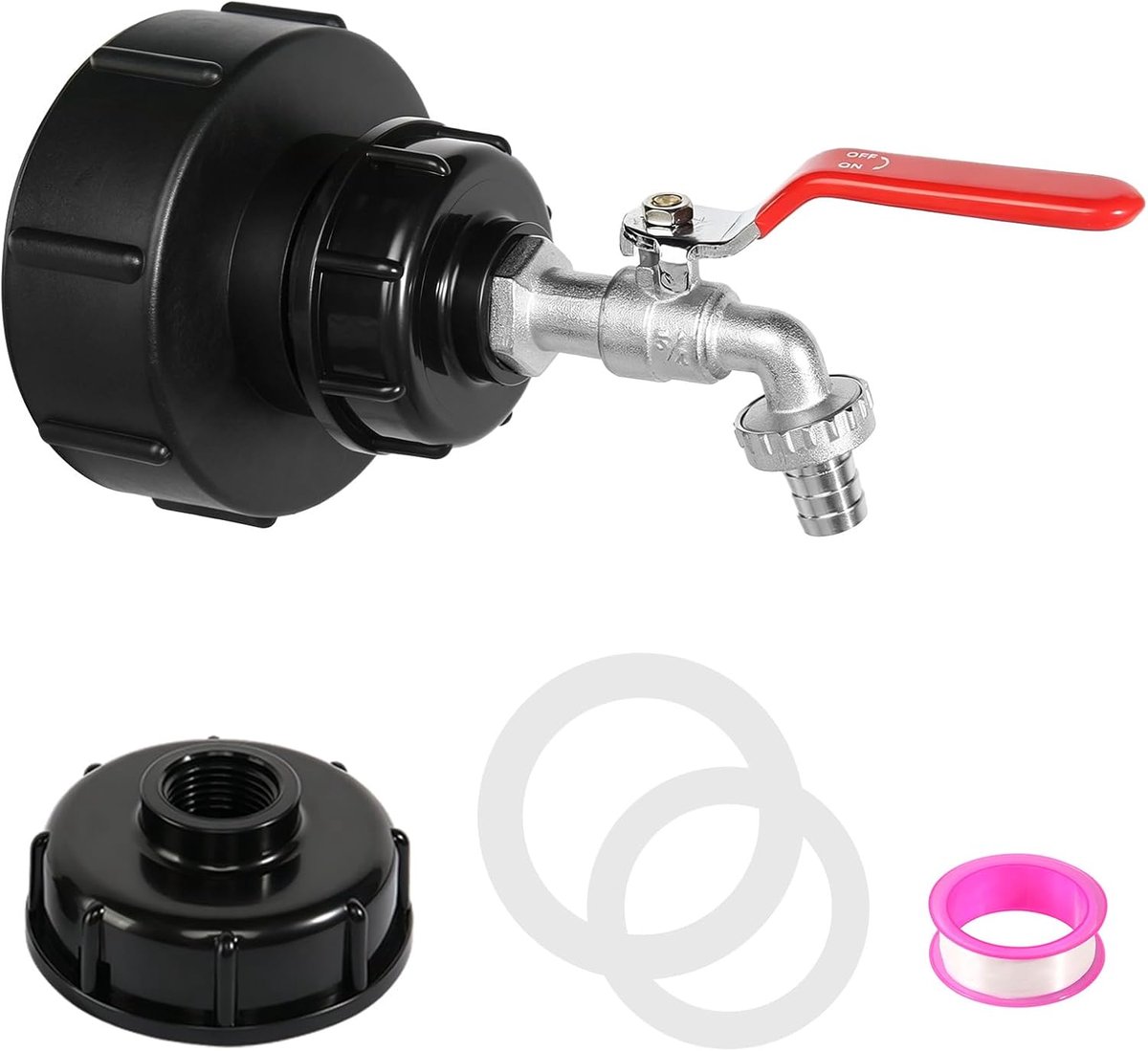 IBC-tankaccessoires, watertank S100x8/S60x6 grove schroefdraad, IBC-adapter, kogelkraan met 3/4 inch uitloopkraan voor regenwatertank, watervat, regenvat, IBC-container
