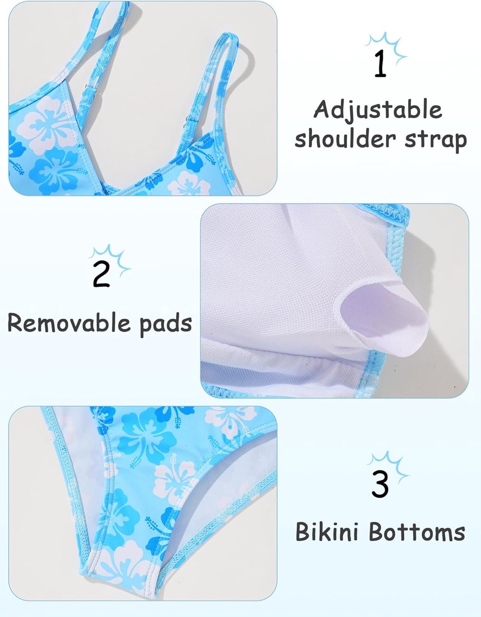 Bikini 3-delig badpak voor meisjes van 8-16 jaar, bikinitop + slipje + zonnerok, zwemset, bedrukt, strand, zwembad