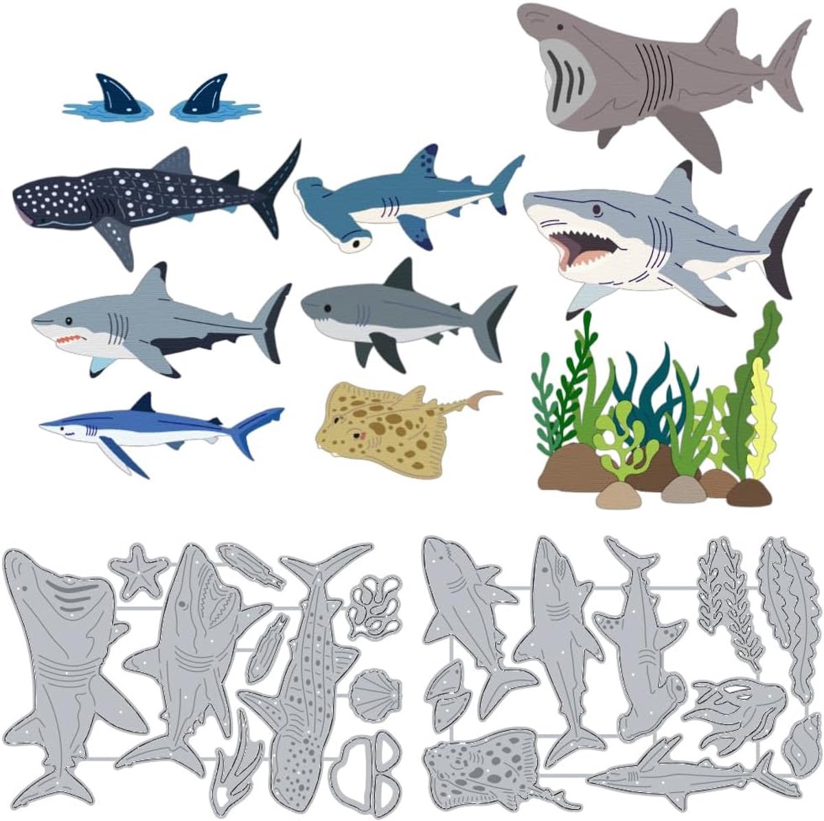 haaien snijvormen koraal zeegras maken stansvorm koolstofstaal stansvormen sjablonen wenskaart scrapbooking reliëf sjabloon vormen voor verjaardag wenskaart album