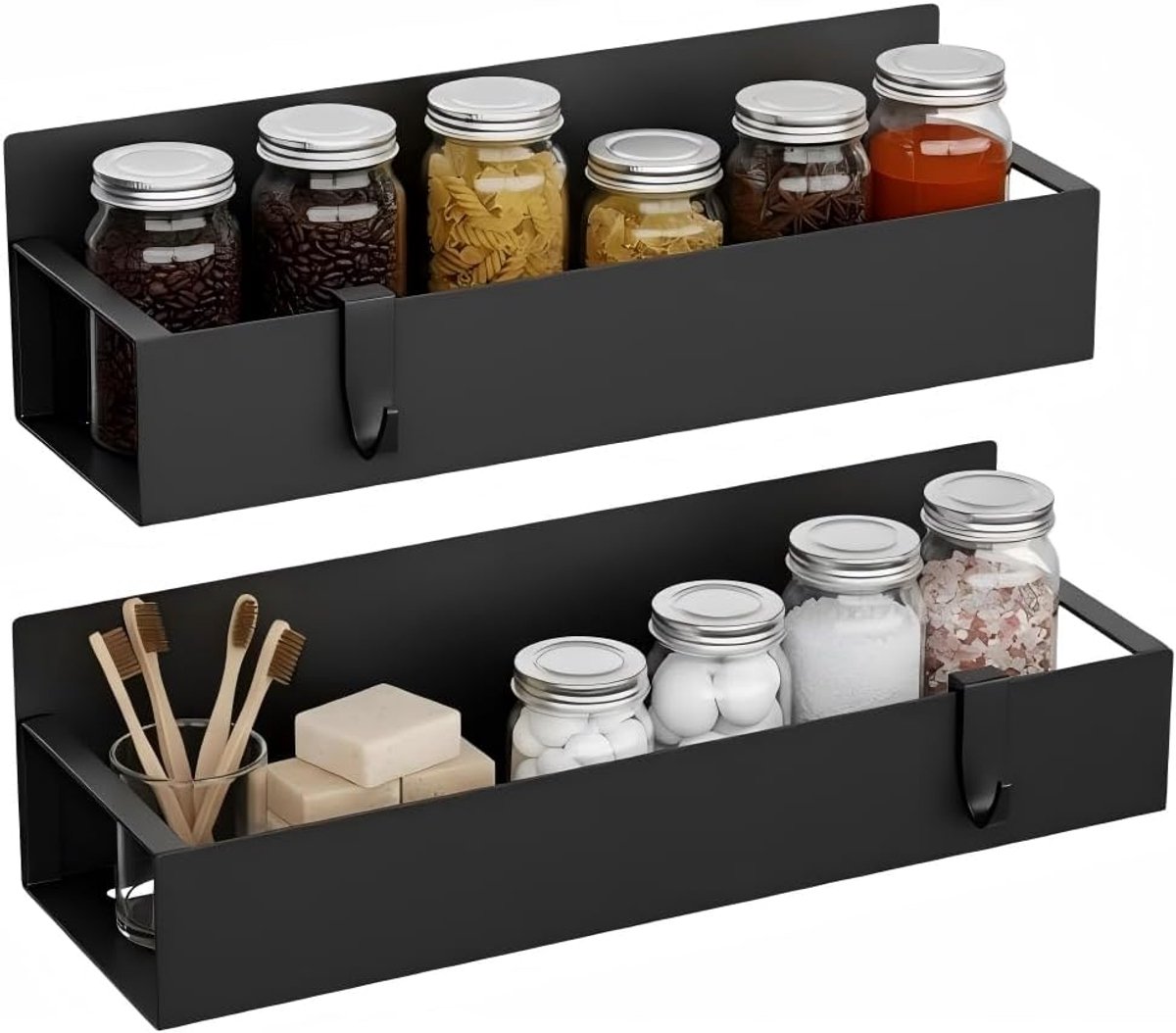 magnetisch, 2 stuks kruidenrek zonder boren, magnetisch rek koelkast, metalen magnetisch kruidenrek, magnetisch kruidenrek voor keuken, opslag en organisatie (zwart)
