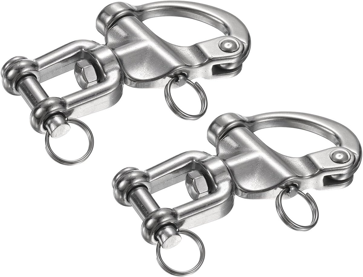 3,4 Inch Quick Release Shackle, 2 Stks 316 RVS Swivel Bail Snap Sluiting Boot Zeil Connector voor Outdoor Camping Nautisch Schip Industrieel Hijsen Huisdier Ketting, Zilver