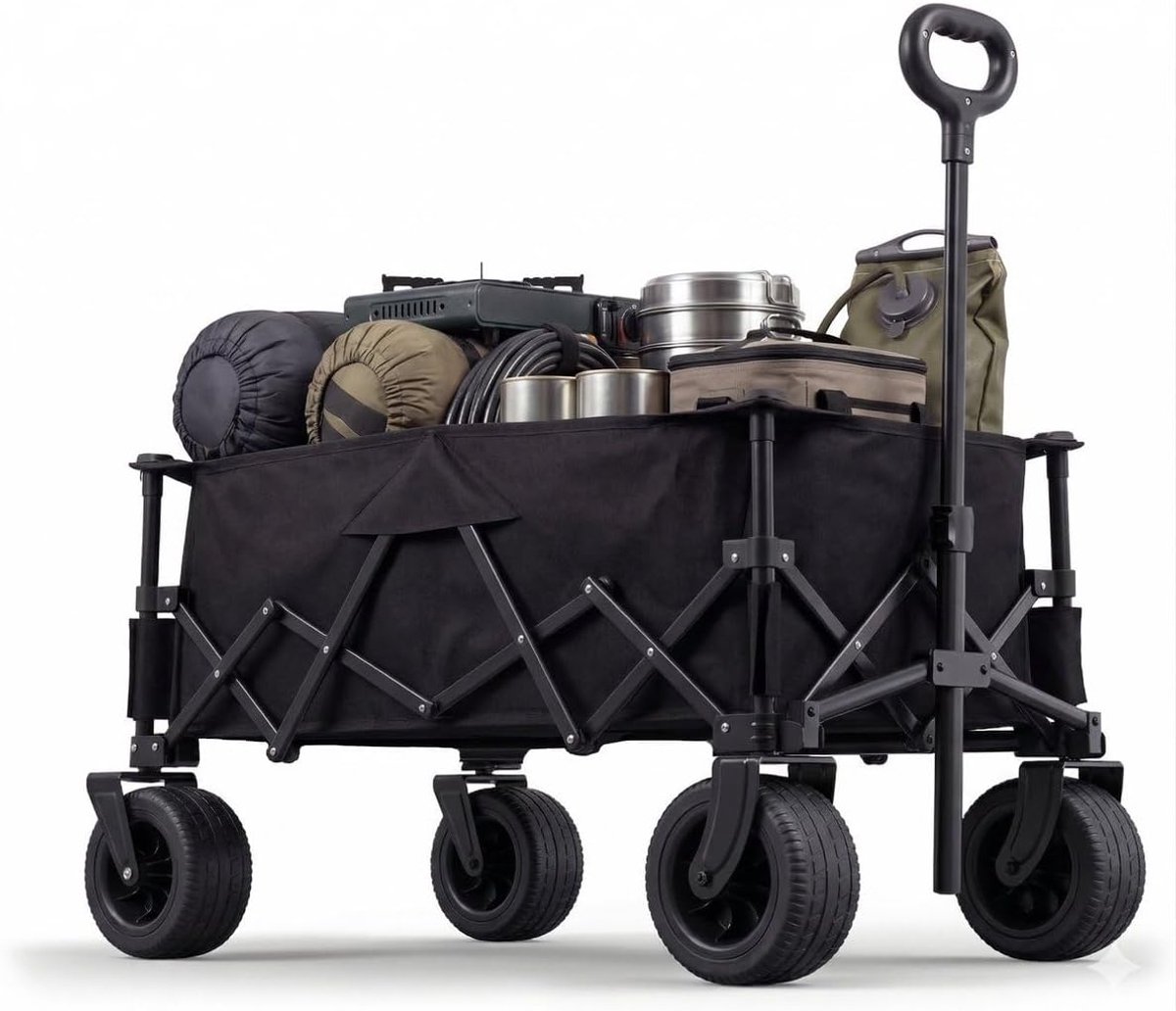 Strandwagen tot 150kg, 135L | Inklapbare,Draagvermogen 150kg,Dubbele Rem,Telescopische Trekstang,360 Graden Wielen