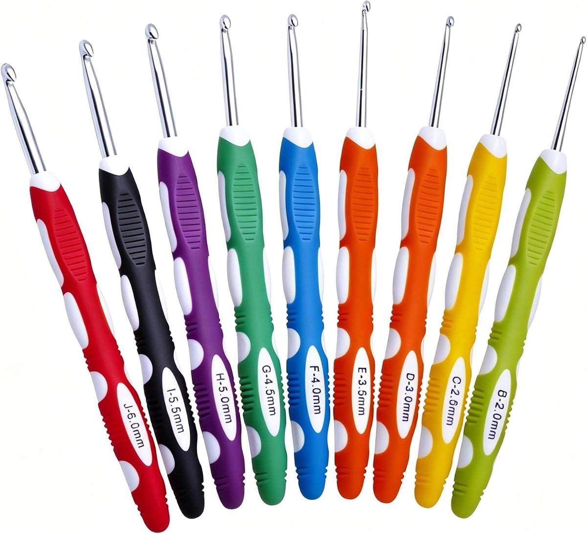 Haaknaaldenset, 9 stuks, ergonomische haaknaalden in verschillende maten voor breiprojecten, Tunesische haaknaald inbegrepen, ideaal als haakset voor beginners en professionals, hoogwaardige haakset