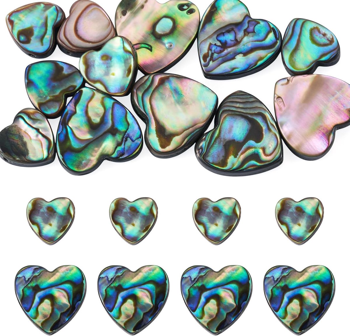 12 Stks Hart Natuurlijke Paua Seashell Kralen 10.5/15.5mm Platte Liefde Hart Shell Kralen Harten Abalone Spacer Kraal voor Sieraden Maken Oorbellen DIY Ambachten