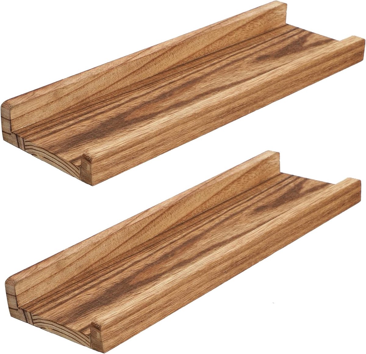 Planken Decoratie, Brede Wandplank, Houten Displayplank Voor Badkamer, Slaapkamer, Keuken, Planken voor Wanddecoratie, Set van 2, Koolzuurhoudend Zwart, 43 x 13 x 40 cm