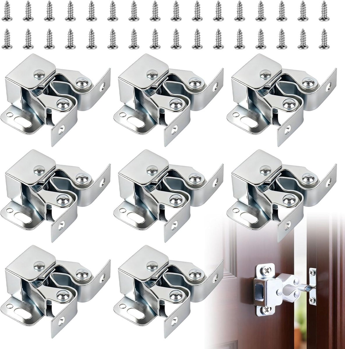 8 Stuks Deursluiting Met Dubbele Rol | Grendels Met Dubbele Kogel Voor Kastdeuren, Kledingkast, Caravan, Meubels, Keuken, Met Schroeven En Beslag