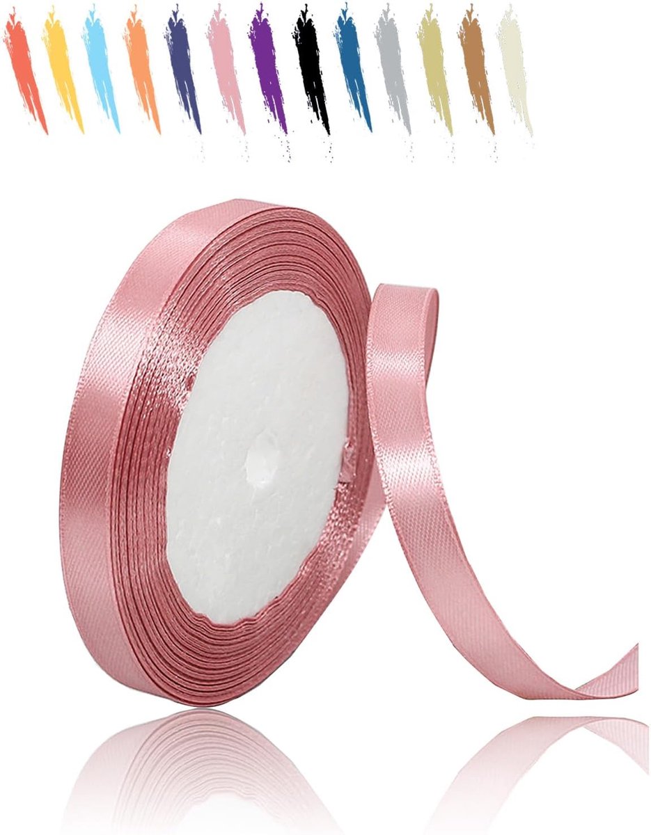 10mm Stoffig Roze Satijnen Lint,25 Meters Decoratie Zijden Linten,Cadeaulint,Autolint,voor Feest, Bruiloft, Verjaardag,Valentijn Party