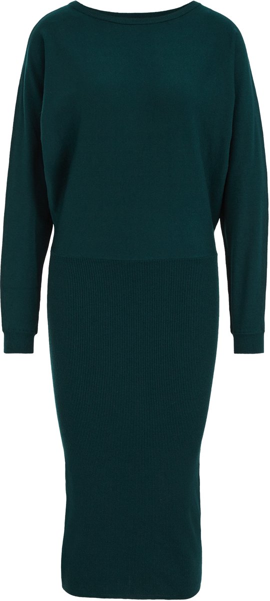 WE Fashion Dames fijngebreide midi jurk met boothals