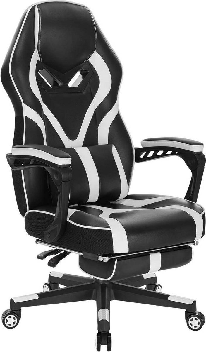 Gamestoel Wit - Verstelbaar, Ergonomisch en Met voetsteun - Voor Eetkamer, Keuken en Woonkamer