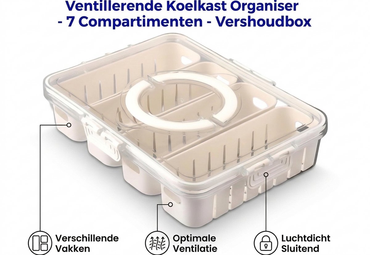 Koelkastorganizer met Deksel, Transparante Voedselcontainer met 4 Afdruipmanden, Stapelbare Opbergdoos voor Levensmiddelen, 31x21x7 cm
