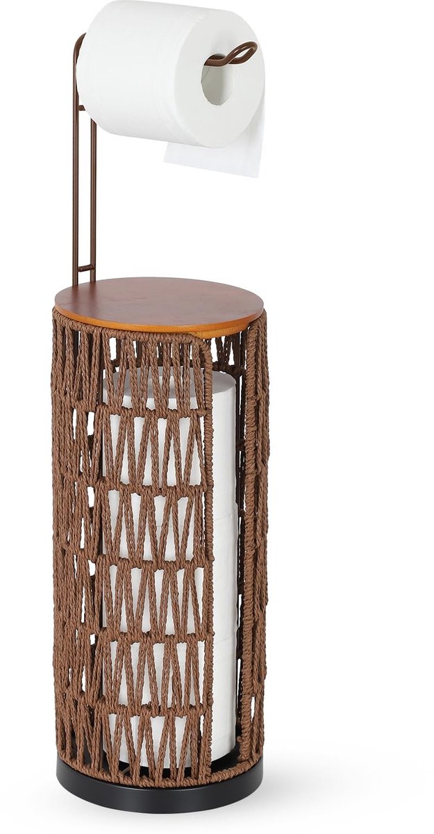 Dailygoods - Vrijstaande Toiletpapierhouder met Plank - Boho Rotan Design