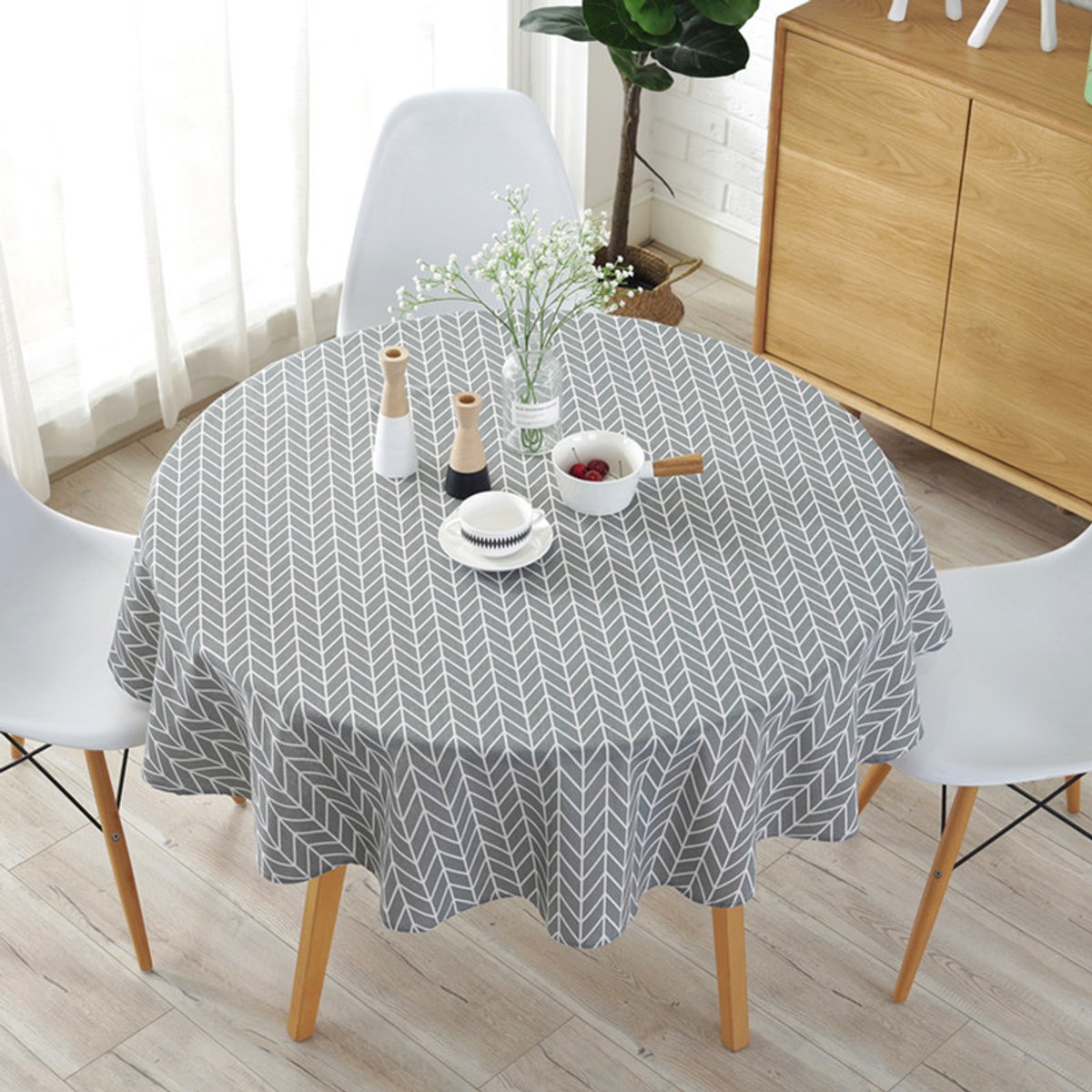 1 Gestreept Rond Katoenen Tafelkleed - 150 cm - Opvouwbaar - Wasbaar Bloemenprint - Geschikt voor Feestdagen, Feesten, Picknicks - Grijs