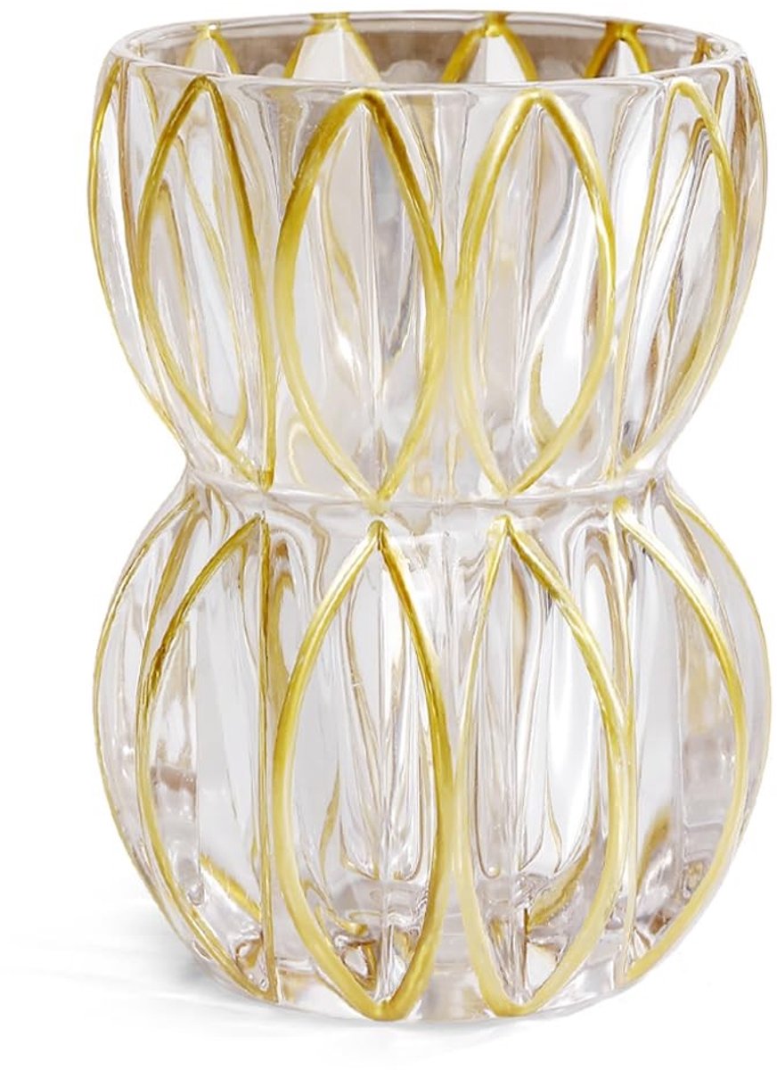 Dailygoods - Handgeschilderde Gouden Kristallen Glazen Vaas - 17,5 cm Hoog