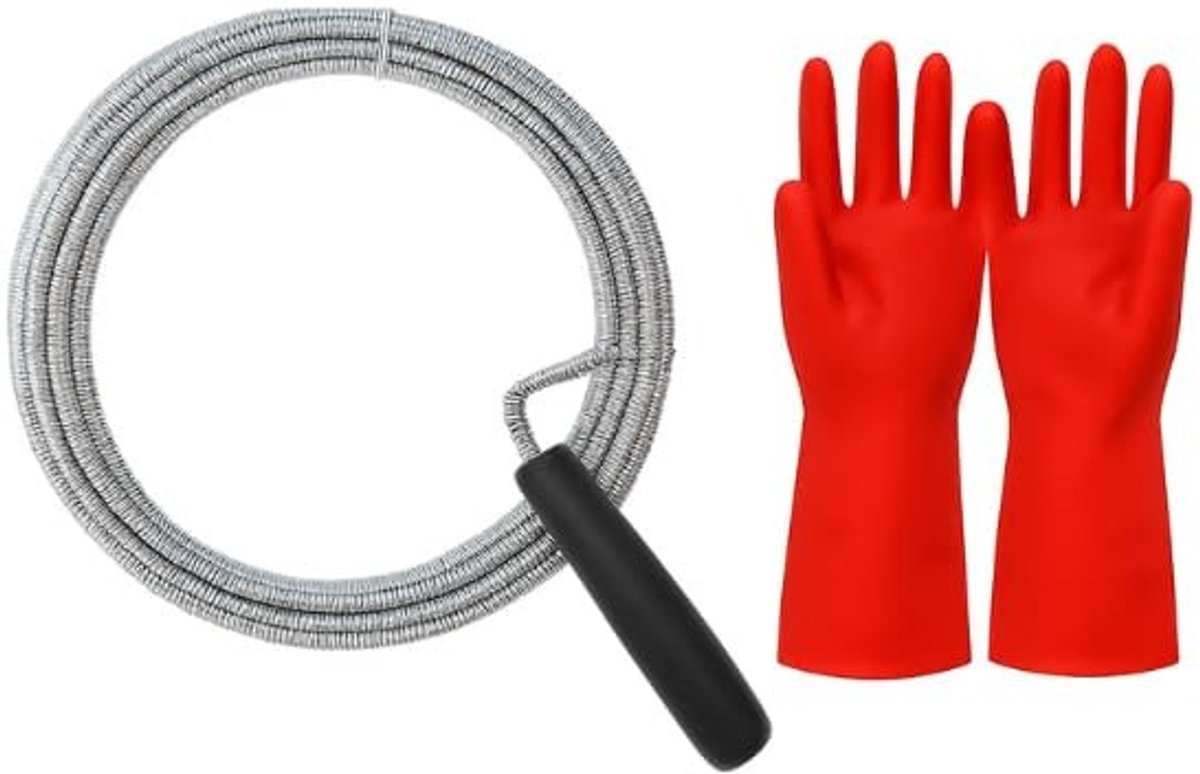 Dailygoods - Ontstoppingsveer 5 Meter met Handschoenen voor Effectieve Rioolreiniging