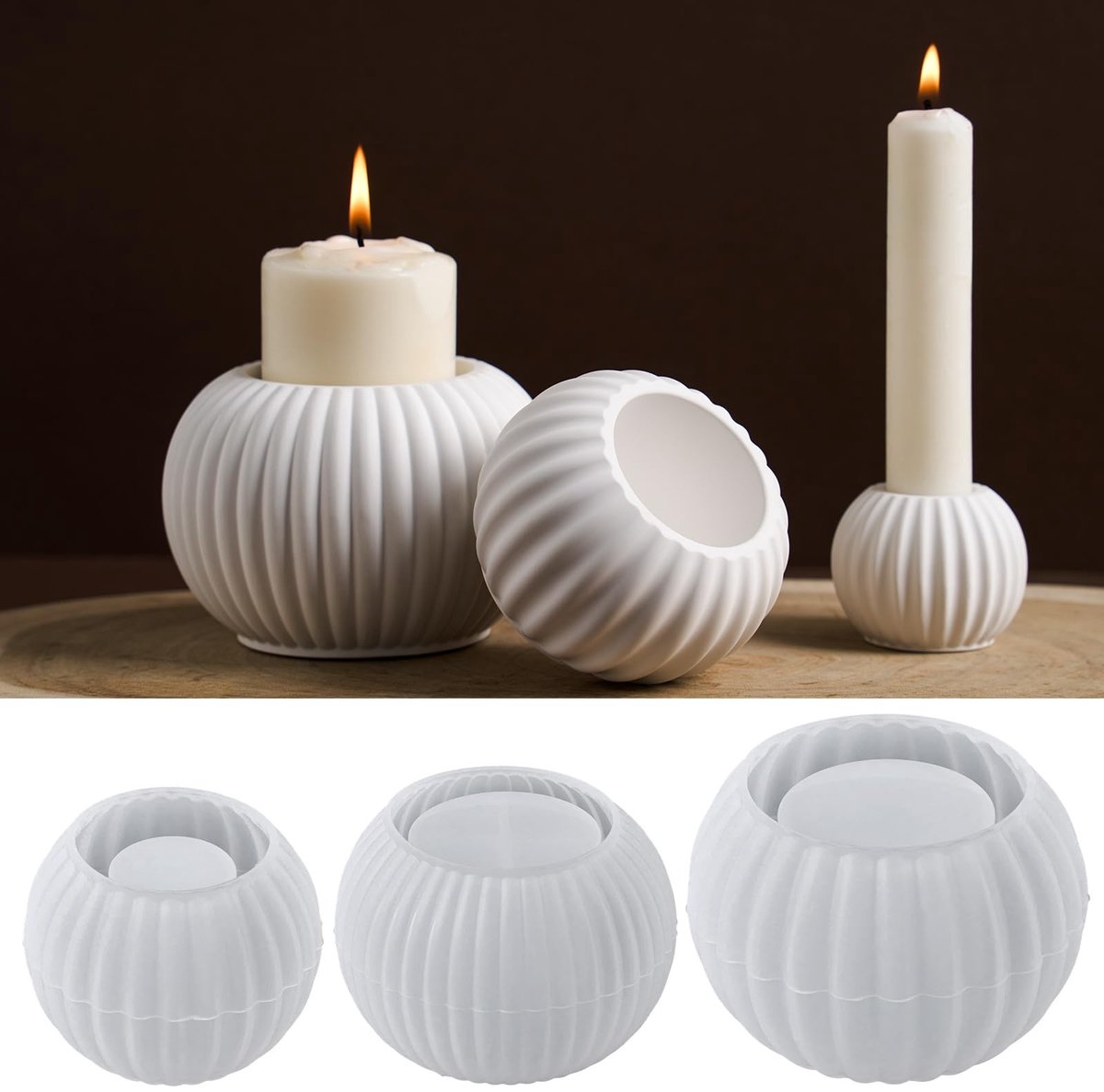 Dailygoods - Kandelaar Siliconen Mal - Set van 3, Wit