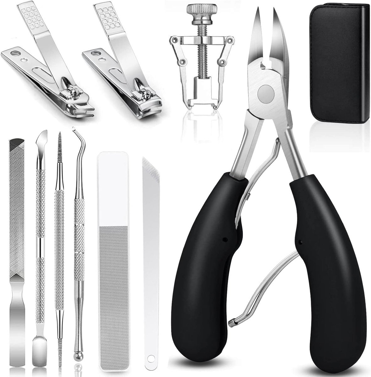 Professionele Nagelknippers Set voor Dikke Teennagels, RVS Pedicure Gereedschap met 11 Stukken voor Perfecte Nagelverzorging