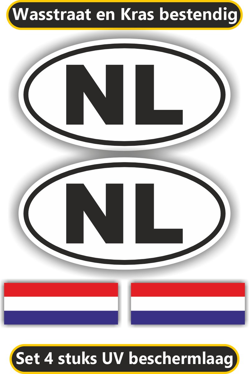 Jerma - NL - vlag - Auto -Sticker - 2x ovaal 13x7 cm - 2st 7x2.5 cm - Vinyl - Zelfklevend - Duurzaam