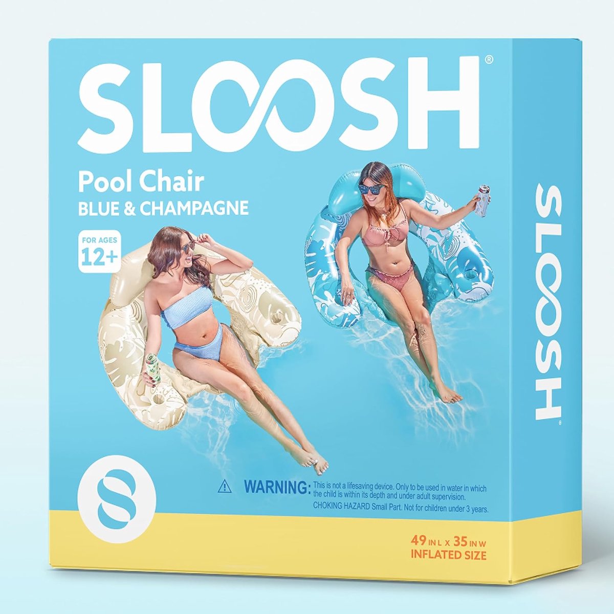 Opblaasbare Zwembadstoel - Blauw en Champagne - Comfortabele Hoofdsteun - Ingebouwde Bekerhouders - Voor Zwembadfeesten en Stranduitjes