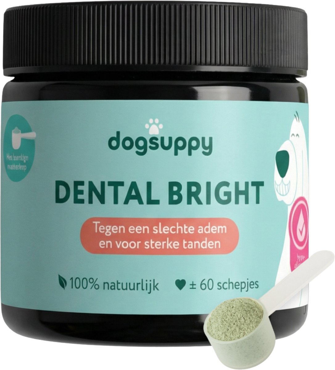 Dental Bright - Frisse Adem, Schone Gebit & Witte Tanden - Vermindert Tandplak & Tandsteen - ± 60 schepjes - 100% Natuurlijke ingrediënten - Pepermunt, Bruine Algen, Granaatappel & Cichoreiwortel - Alternatief voor Tandpasta & Tandenborstel