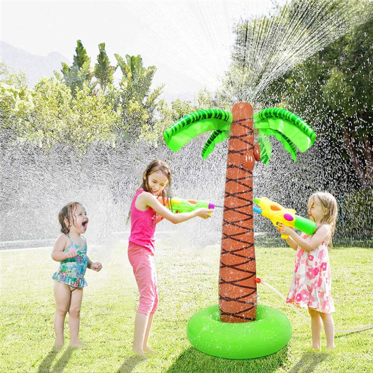 Opblaasbare Kokospalm Sproeier 155 cm – Waterspeelgoed voor Kinderen – Tuinsproeier met 12 Sproeigaatjes – PVC Waterfontein voor Tuin, Gazon, Zwembad & Zomerfeest