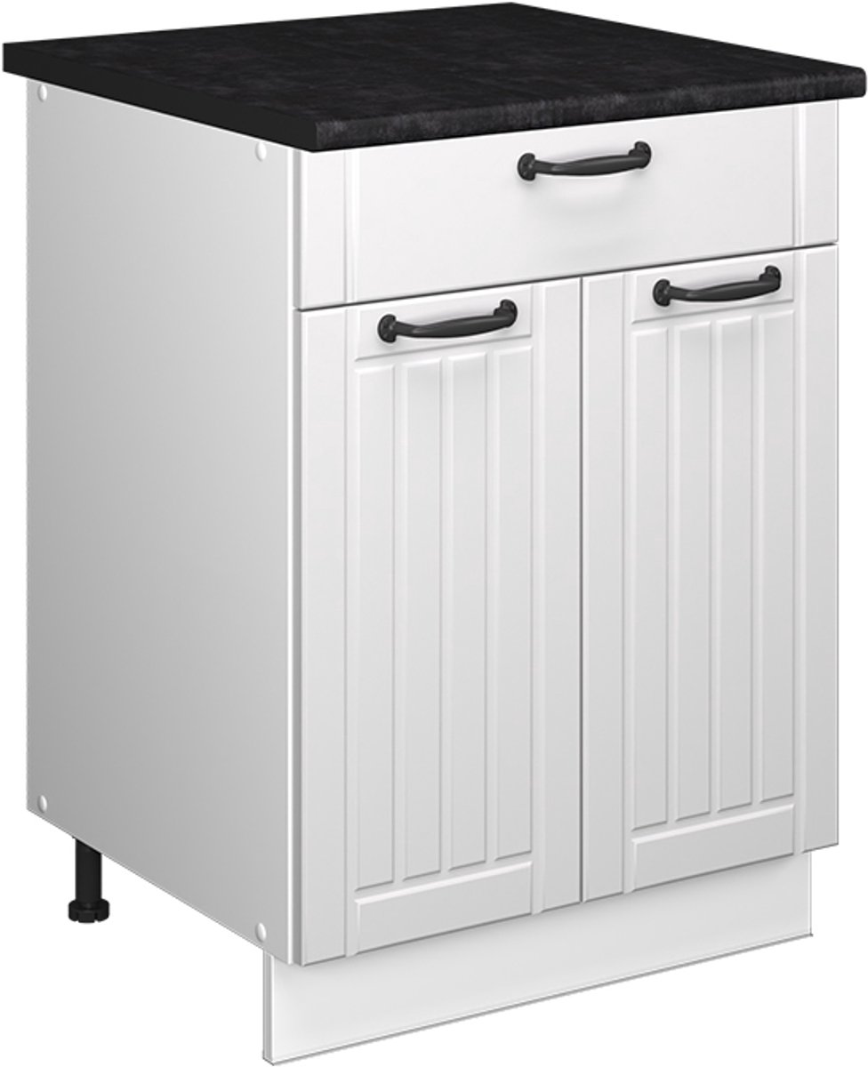 Vicco Onderkast voor spoelbak/kookplaat Fame-Line, Wit Landhuis/Wit, 60 cm met lade, WB An