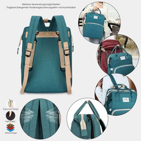 Luierrugzak voor baby's, reistas met draagbaar, grote capaciteit, multifunctionele luiertas, waterdicht, voor flessen, rugzak, Groen, Une taille, Casual — afbeelding 4
