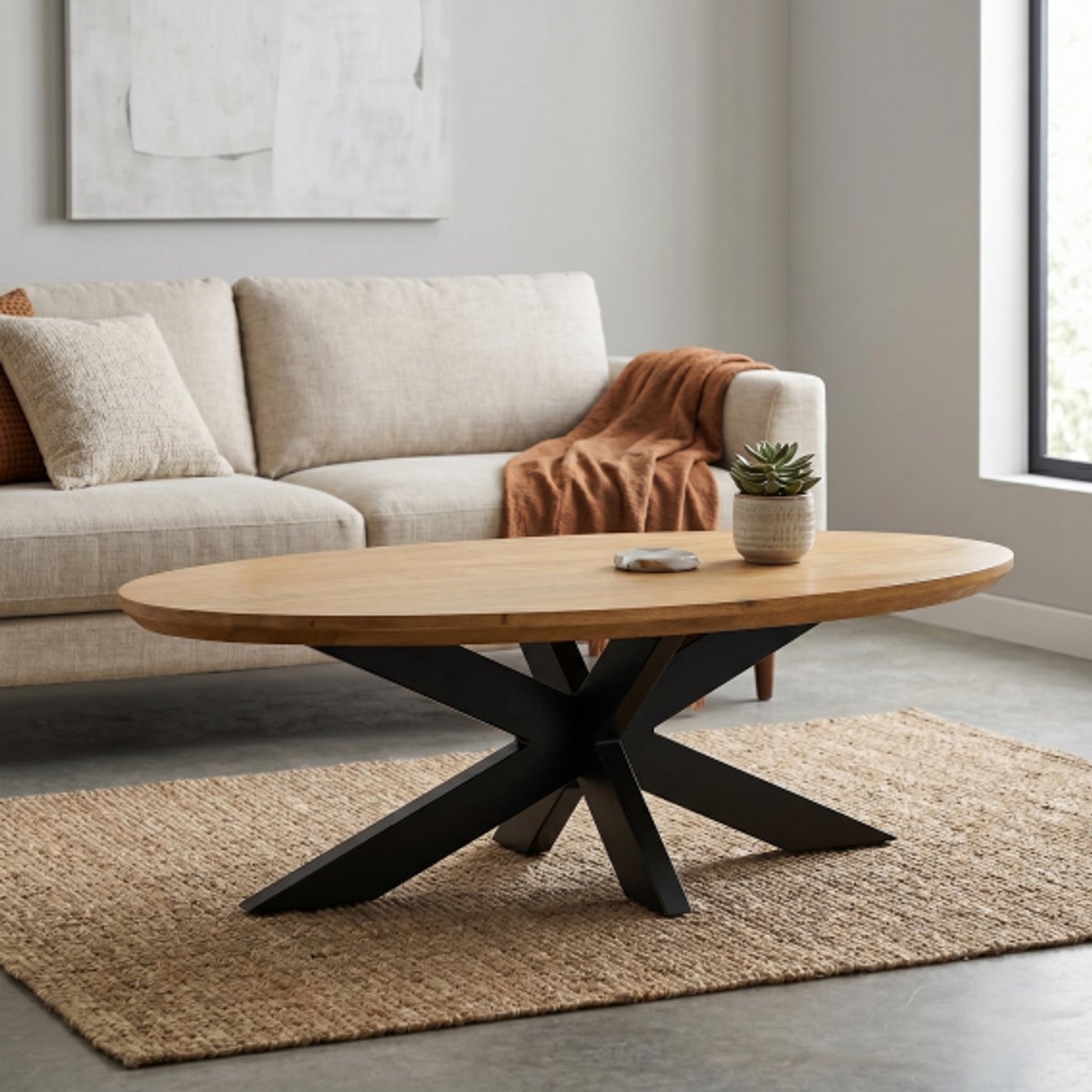Meubelplaats Salontafel Colorado ovaal mangohout 130x70x40 cm - Naturel