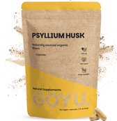 Zakje GOYU Psyllium Husk, gemaakt van kraftpapier, met een gele diagonale streep en de tekst '60 vegan capsules'.