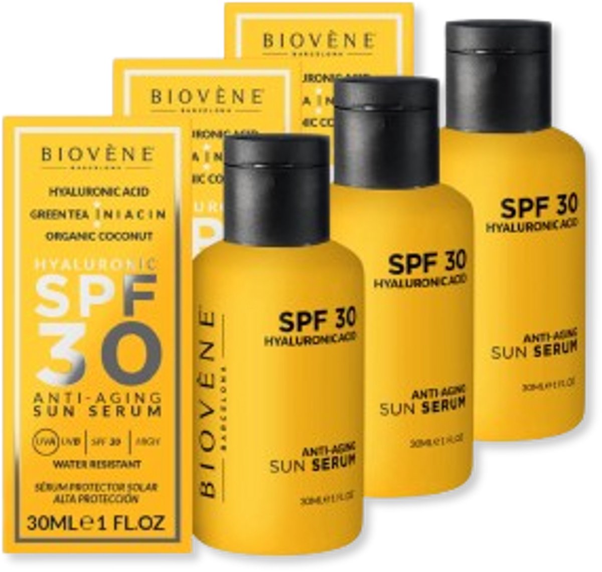 Biovene HYALURONIC Anti-Aging Sun Serum - zonnebrand anti verouderend - water resistant - SPF30 - 30ml 3 pak Voordeel