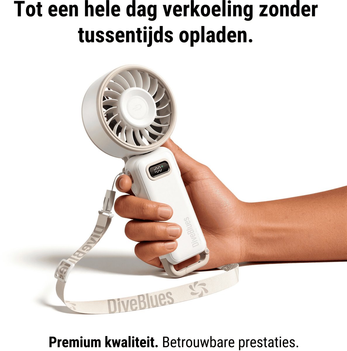 Diveblues® Handventilator Oplaadbaar - Premium Personal Fan - AIR 100 – High Speed Blaaskracht – 100 Snelheden – LED Scherm - Handwaaier – Waaier – Draagbare Ventilator - Koelt écht — afbeelding 6