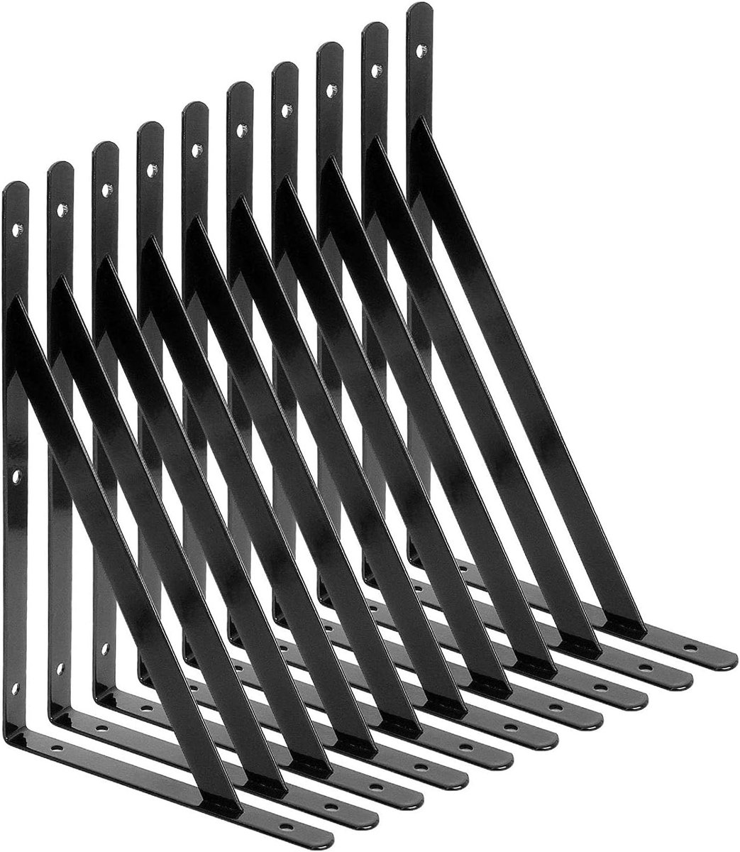 Hoekrek voor Muurmontage - 10 Stuks Driehoekige Stalen Planken 250 mm x 160 mm met Schroeven en Ankers voor Hoekoplossingen