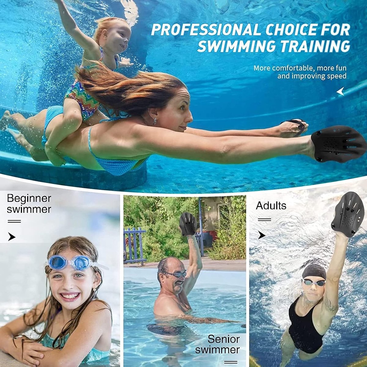 Unisex Zwempaddles voor Training, Handpaddles voor Volwassenen en Kinderen, Ideaal voor Zwemtraining en Verbetering van Techniek