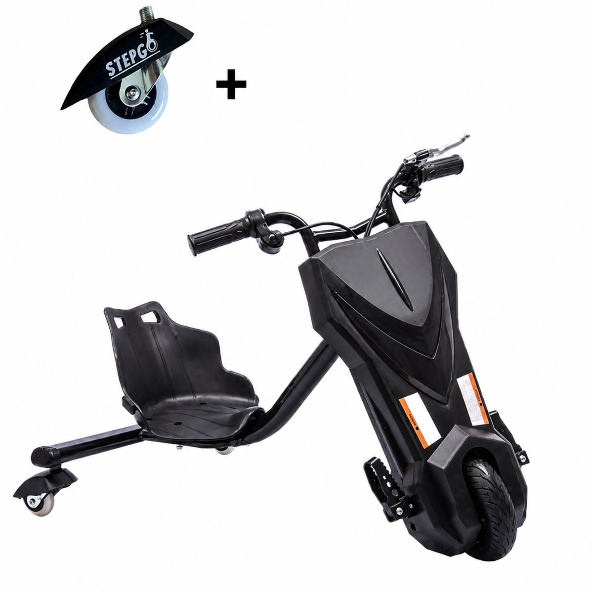 Stepgo Drift trike elektrisch - elektrische driewieler zwart - met extra wieltje - skelter elektrisch - zwart - elektrisch voertuig kinderen |
