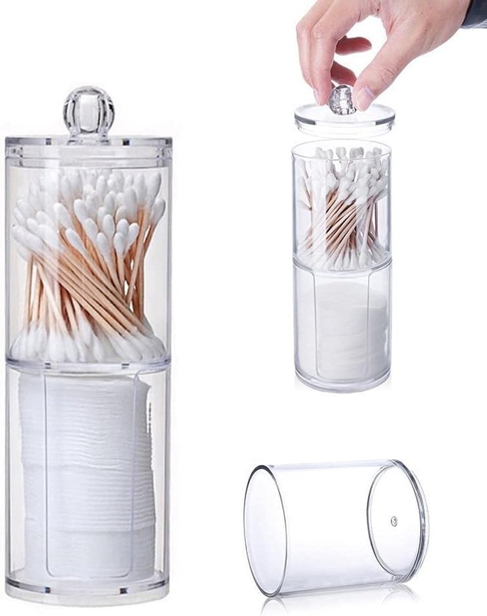 Praktische Opbergdoos voor Wattenpads en Wattenstaafjes, Met Deksel, 2 Laags en Van Acrylaat, Ideaal voor Make-up Organisatie en Badkameropslag