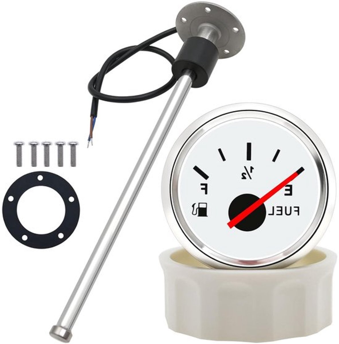 Brandstofniveausensor met Brandstofmeter van RVS 0-190 Ohm 225 mm voor Botens, Campers en Auto's, Geschikt voor Europese Standaard Verzendunits