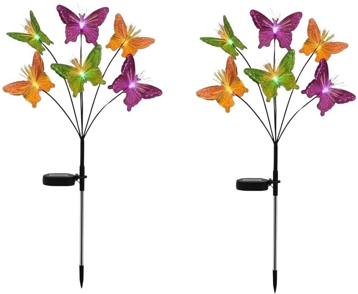 Tuinlamp op zonne-energie met 2 lampen - ca. 72 cm hoog - Vlinderbloem van glasvezel - Waterdicht - Geschikt voor gazons en terrassen - Eenvoudig in gebruik - Onderhoudsvrij