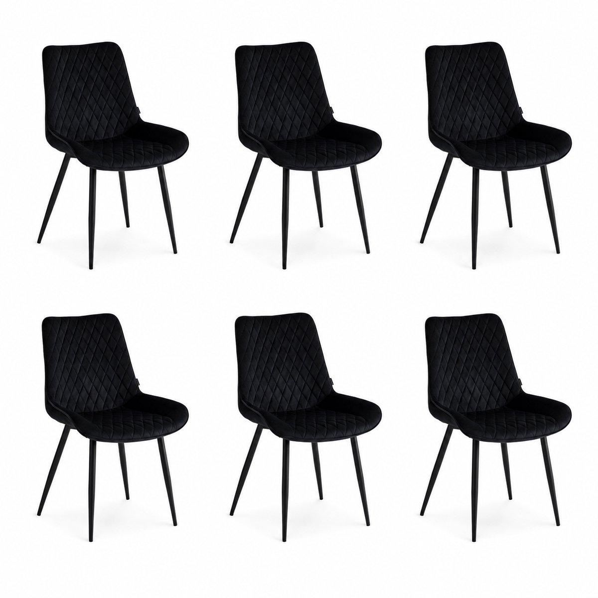 Colenis - Adama Eetkamerstoel - Set Van 6 - Zwart - Fluweel - Velvet - Industrieel