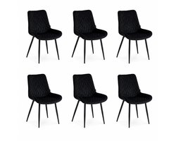Colenis - Adama Eetkamerstoel - Set Van 6 - Zwart - Fluweel - Velvet - Industrieel