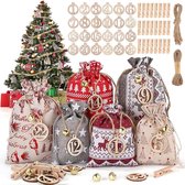 Kerstcadeauzakjes met trekkoord- 24 stuks- kerstdesign- voor het inpakken van cadeaus- fruit- chocolade en sokken (linnen- 3-9 * 5-5 inch)