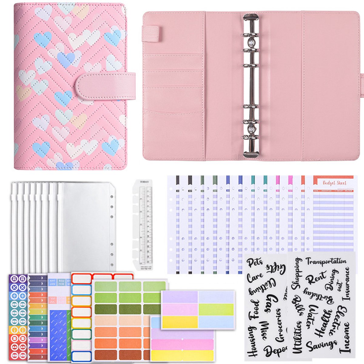 Planner set - pastelkleurig PU-leder - voor budgetplanning en notities - dagboek en huishoudboekje - multifunctioneel notitieboek - voor journaling-liefhebbers - roze - A6 - 1 set