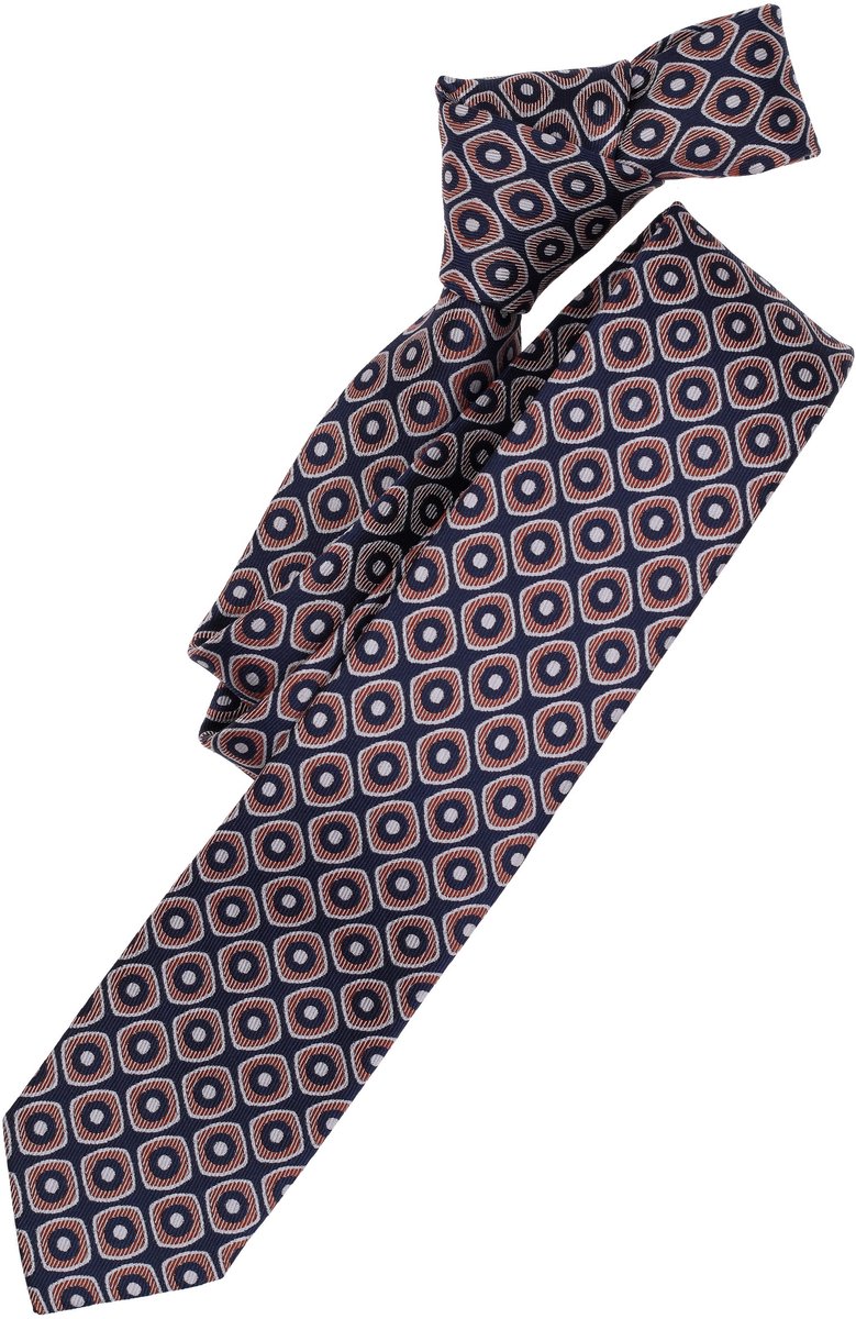 VENTI stropdas - donkerblauw - oranje - wit dessin