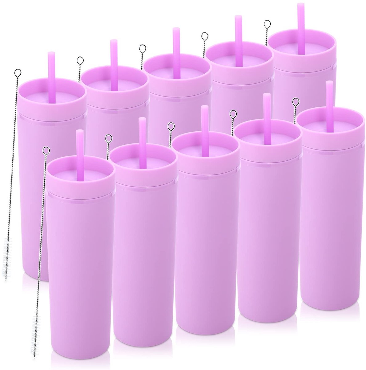 Solidchoice - Set van 10 Herbruikbare Drinkbekers met Deksel en Rietje 600ml