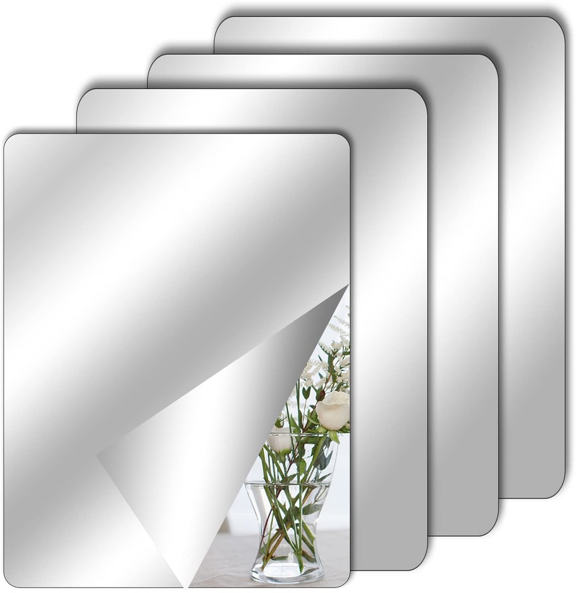 Solidchoice - Set van 4 Zelfklevende Spiegels, 30 x 20 cm, Acryl Spiegels voor Wanddecoratie