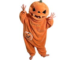 Namajunas - Halloween kostuum - pompoen - onesie kinderen - jongens meisjes - Halloween kleding - pyjama - huispak met capuchon - oranje - jumpsuit - maat 130