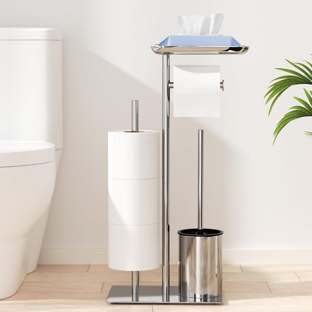 ZRNS® Toiletbutler - Toiletrolhouder - Toilet Butler - Borstel met Houder - Zilver