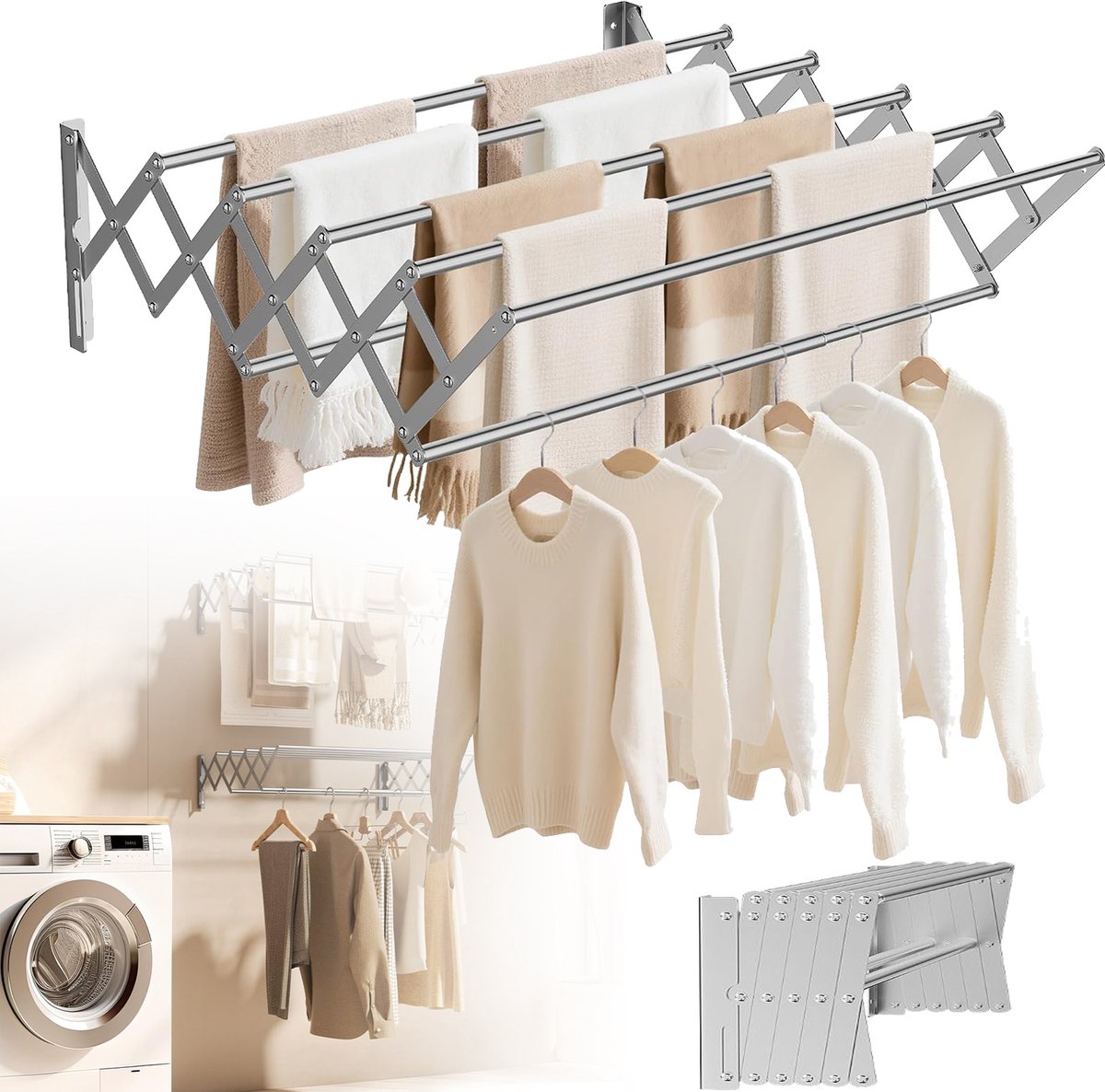Opvouwbaar Wasrek - Kledingrek Voor Wandmontage - Uitschuifbare Handdoekhouder - Handdoekenrek Voor De Badkamer - Wasdroogrek