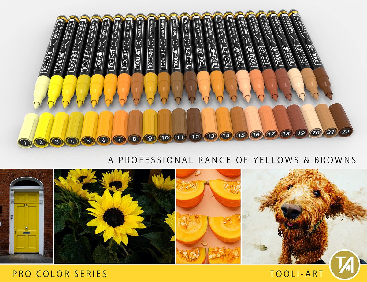 Acrylmarkers Geel 22 Kleuren – Extra Fijne Punt 0,7 mm – Sneldrogend – Voor Glas, Hout, Metaal & Steen